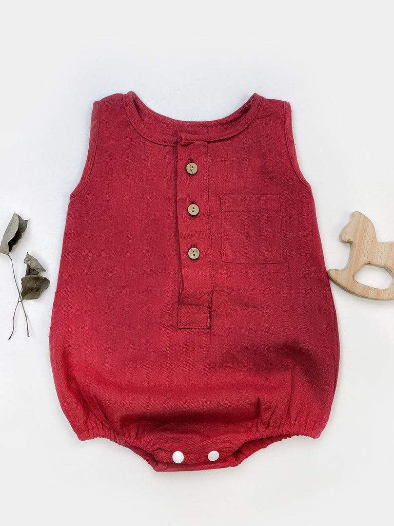 Halemons Red Pure Cotton Baby Bubble Romper, Unisex Design, Soft & Comfy - Red