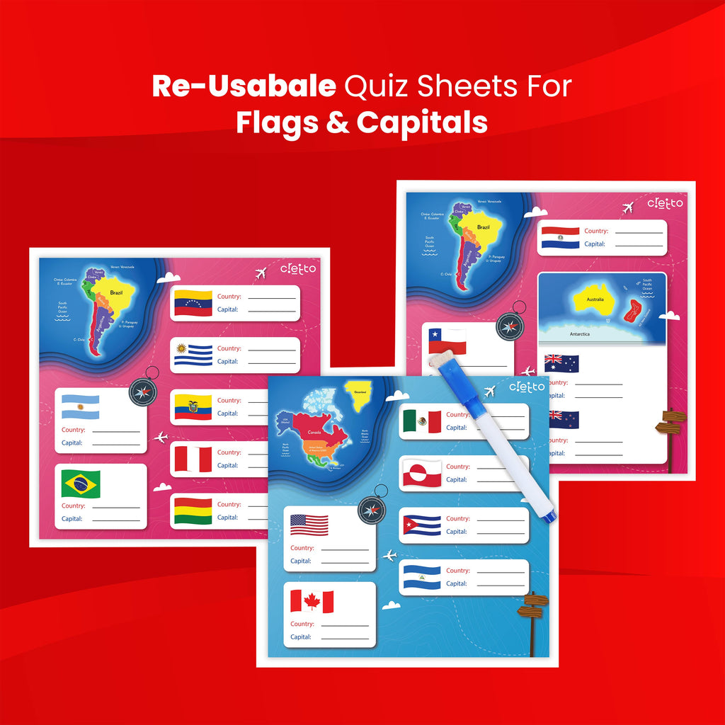 Re-usable Quiz Sheets for World Capitals & Flags