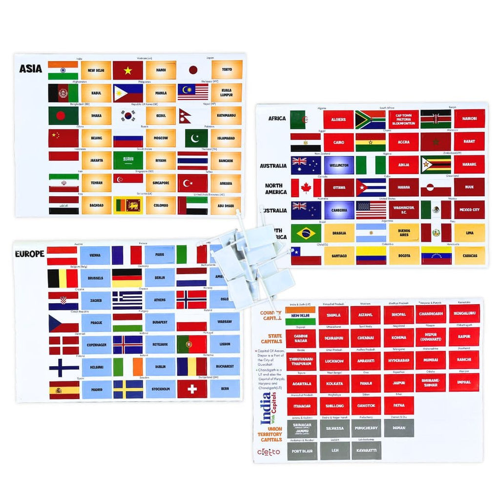 Capital & Country Flags for World, Europe & India Map Puzzle