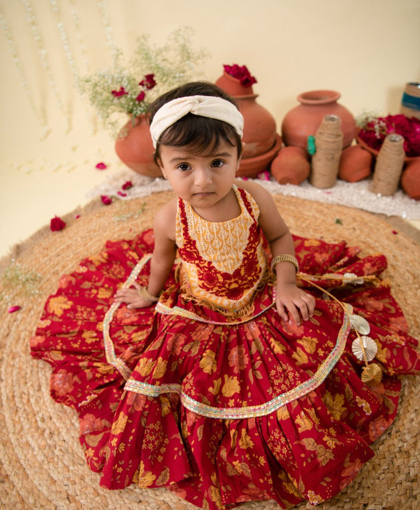 Wedding Vibe Frilled Red Lehenga Choli for Girls