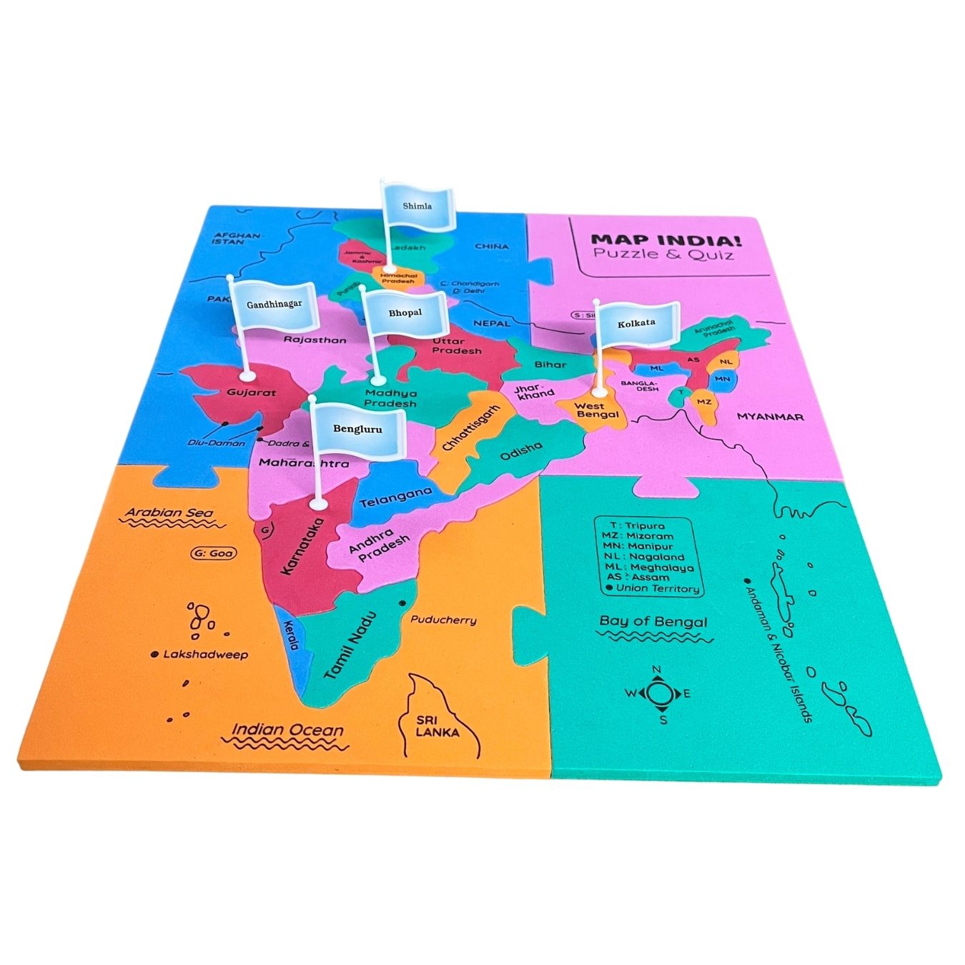 World & India Map Puzzle with Capitals & Flag of Countries – Cretto