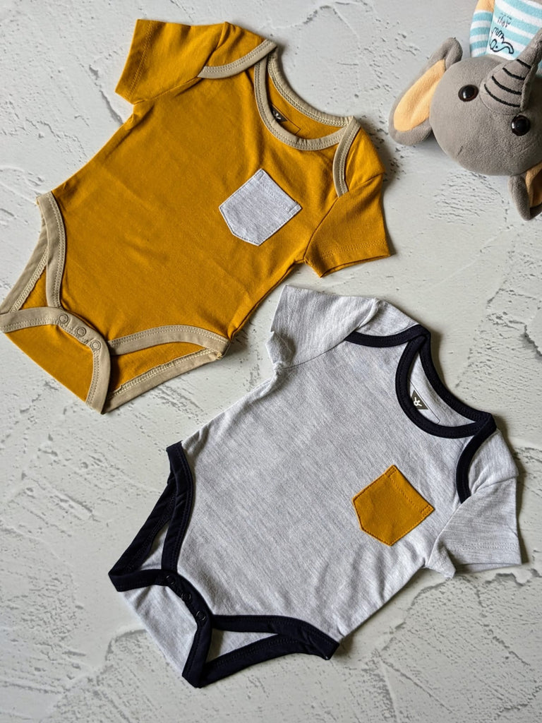 Soft Cotton Onesies (Set of 2) - Mustard Yellow and Grey