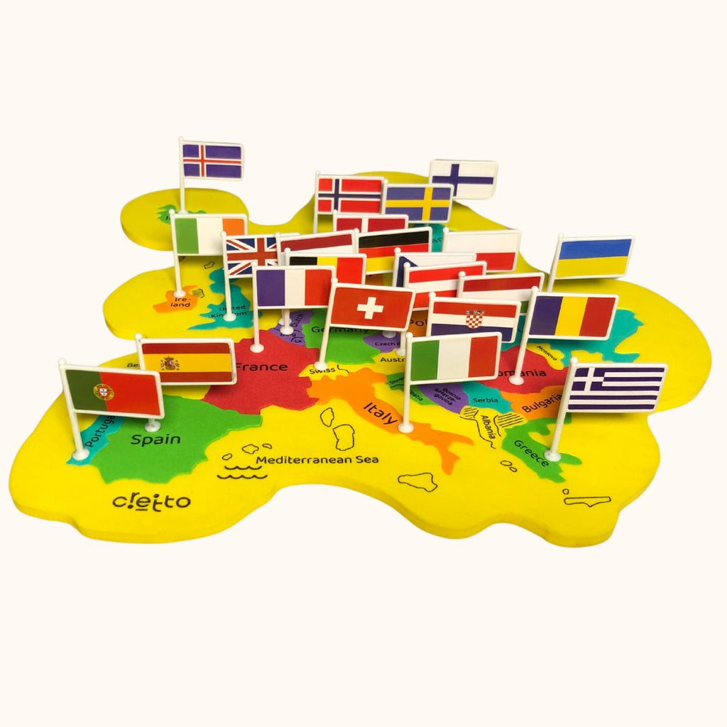 World & Europe Map Puzzle with Capitals & Flags of Countries – Cretto