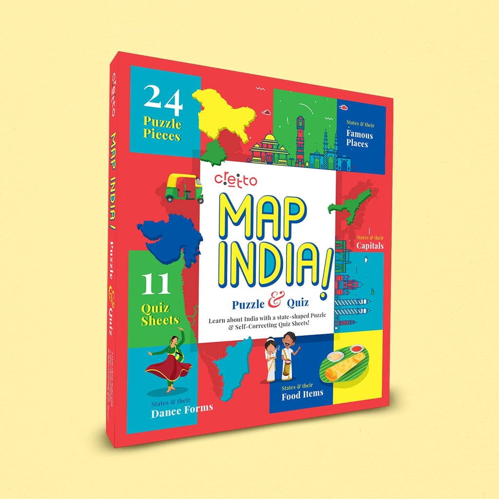 Map India Puzzle with Flags & 11 Self Mastery Interactive Quiz Sheets